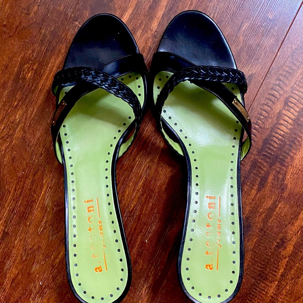 A.testoni black kitten heels